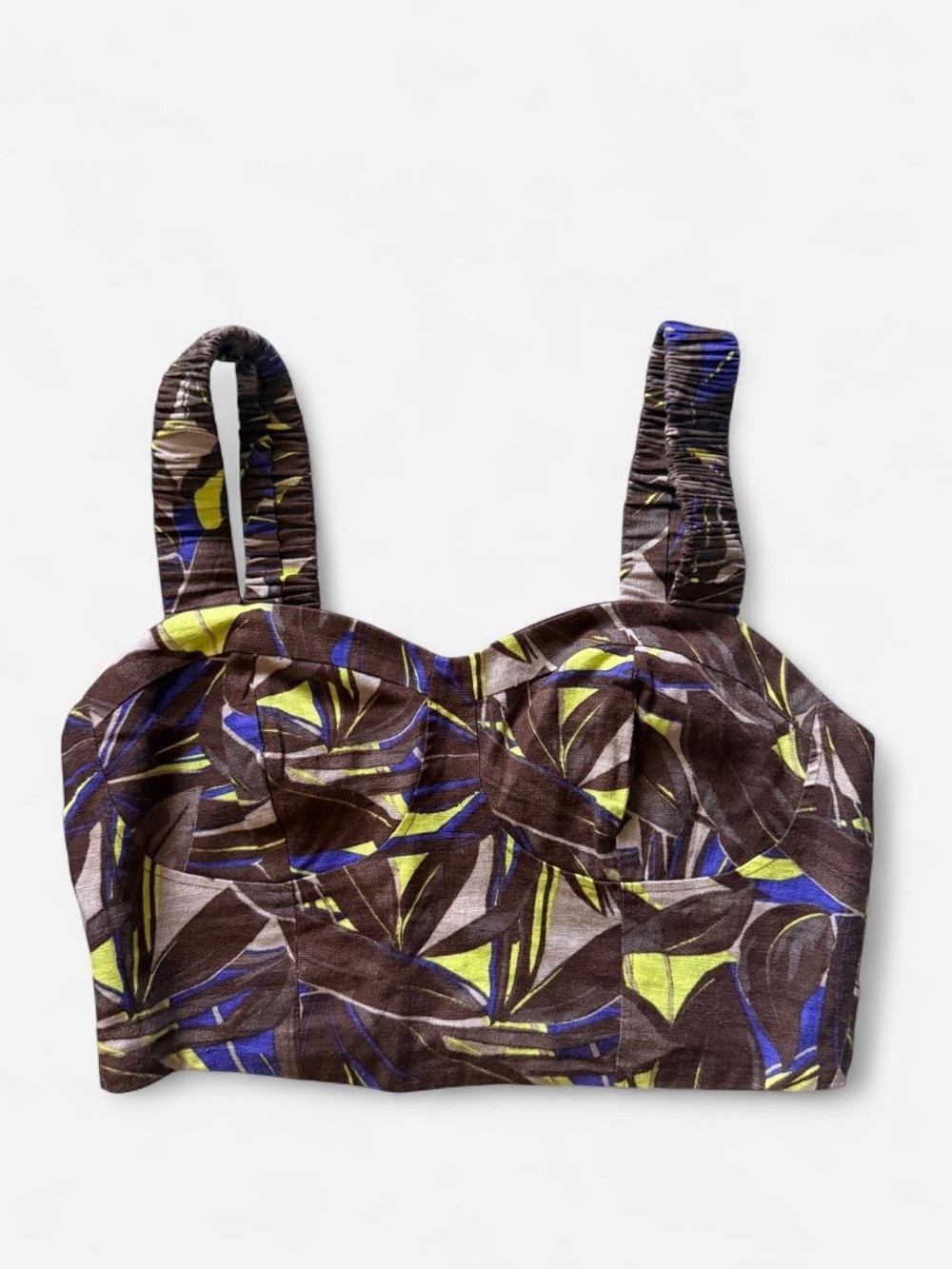 Printed Brown Crop Bustier Top with Wide Straps